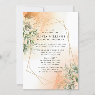 Convite Laranja Elegante romântico do eucalipto deixa rúst