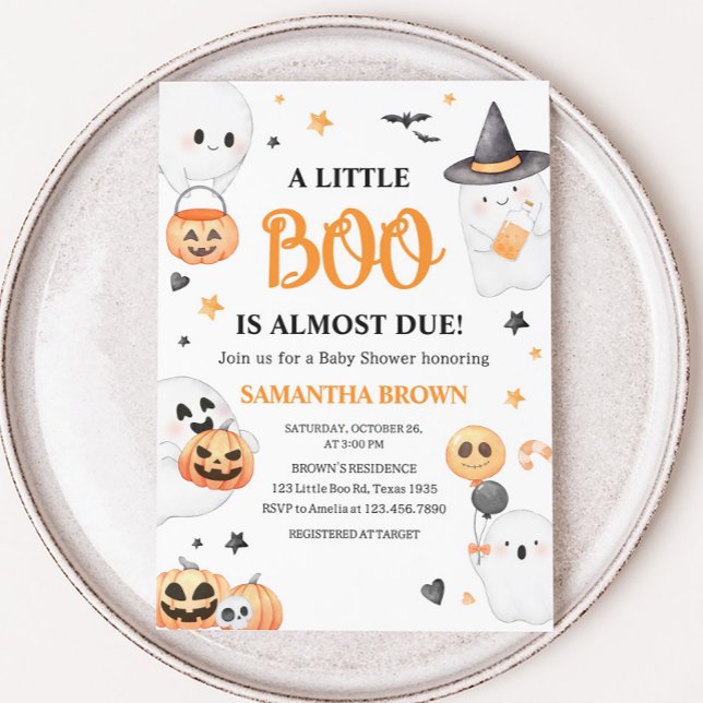 Convite Laranja Fantasma Halloween Pequeno Chá de fraldas (A Little Boo Baby Shower Invitation
)