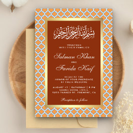 Convite Laranja Ferrugem Quatrefoil Islâmico Casamento Mar