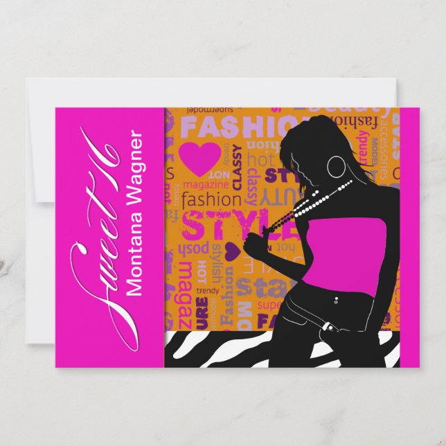 Convite Laranja fino do rosa quente | da zebra de Popp do (Frente)