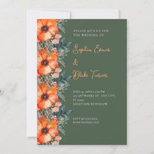 Convite Laranja Floral e Verde Verde Elegante