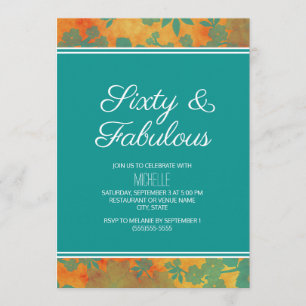 Convite Laranja Floral Verde Sessantésimo Aniversário Fabu
