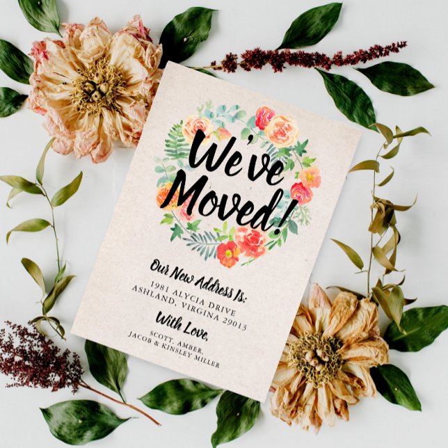 Convite Laranja Floral Wreath que nós movemos (Criador carregado)