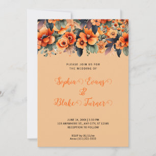 Convite Laranja Flores Selvagens Acordo Laranja Casamento