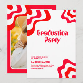 Convite Laranja Foto Groovy Retrô Graduação