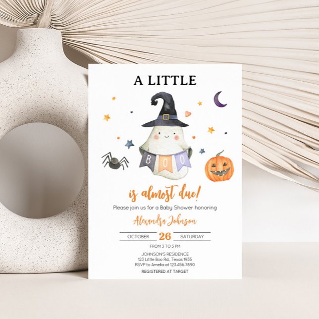 Convite Laranja Halloween Espírito Pequeno Chá de fraldas  (Little Boo Baby Shower Invitation)