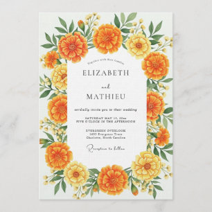Convite Laranja Marigold Floral Capricho Casamento