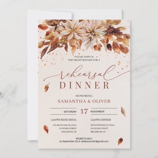 Convite Laranja Marigold Flores de Outono Ensaio Boho (Frente)