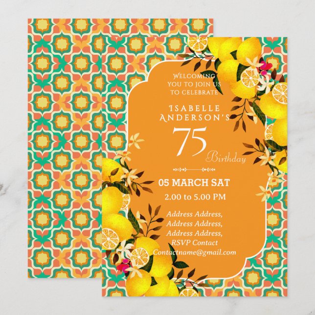 Convite Laranja Mediterrâneo Limão 75º (Frente/Verso)