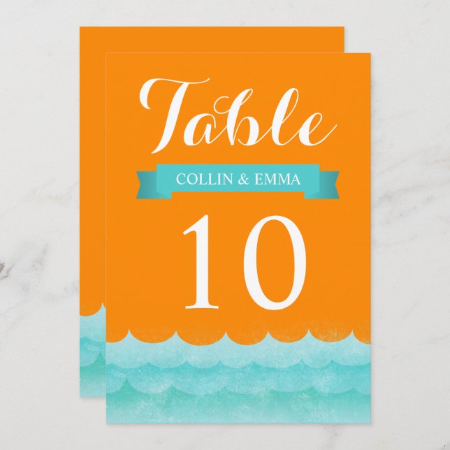 Convite Laranja No Mar Números De Mesa Náutica (Frente/Verso)