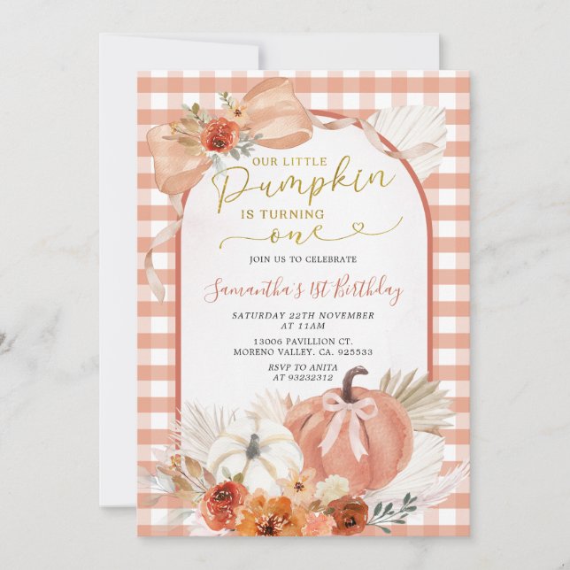 Convite Laranja Nosso Pequeno Pumpkin está virando um aniv (Frente)