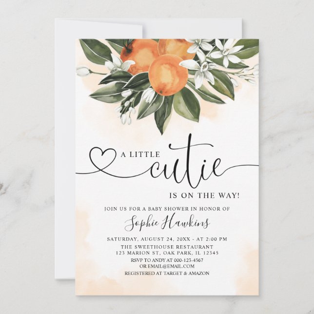 Convite Laranja Parecia Um Pequeno chá de fraldas Cutil (Frente)