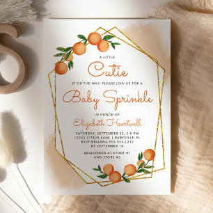 Convite Laranja Pequena Fofo Bebê Sprinkle Cítrico