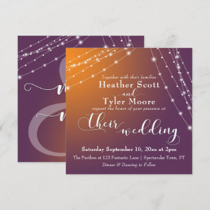 Convite Laranja Plum Ombre & Cadeias de luz Casamento 2b