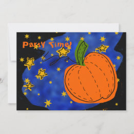 Convite Laranja Pumpkin Azul Estrelado Estrelas Estrelas N