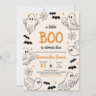 Convite Laranja-puxada à mão Um Pequeno Chá de fraldas-Boo
