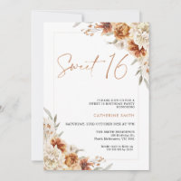 Laranja Queimada Boho Floral Sweet 16 Aniversário