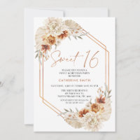 Laranja Queimada Boho Floral Sweet 16 Aniversário