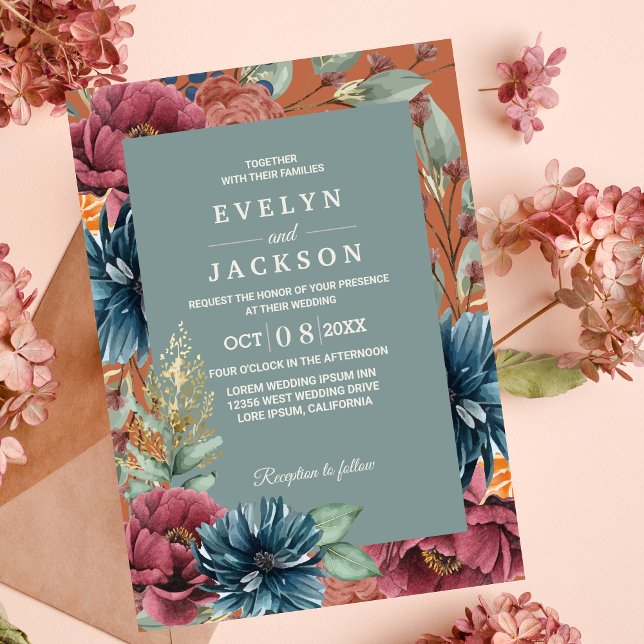 Convite Laranja queimada e sábio Casamento Russo Moderno (Criador carregado)