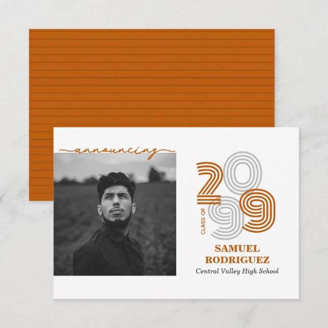 Convite Laranja Queimada Retro Grande Números Classe de Fo (Frente/Verso)