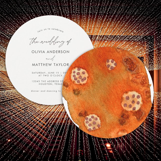 Convite Laranja Queimada Simples Casamento Única Aquarela (Front/Back)
