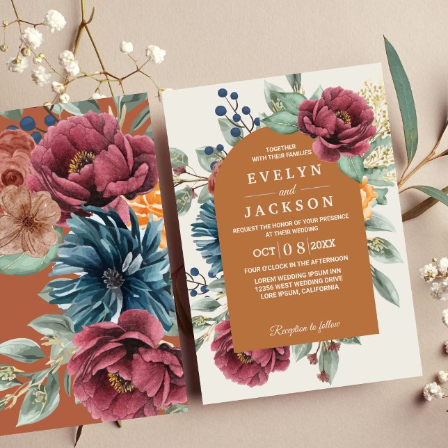 Convite Laranja queimada terracota moderna russa Boho (Criador carregado)