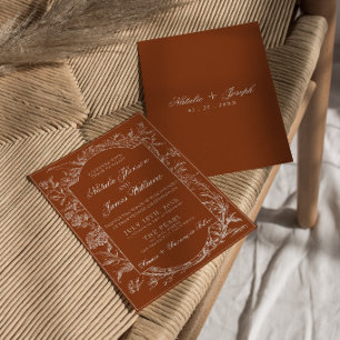Convite Laranja Queimado Floral Chique Boho Terracota Casa