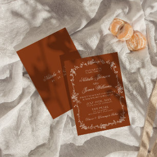 Convite Laranja Queimado Floral Chique Boho Terracota Casa