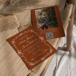 Convite Laranja Queimado Floral Terracota Código QR Casame