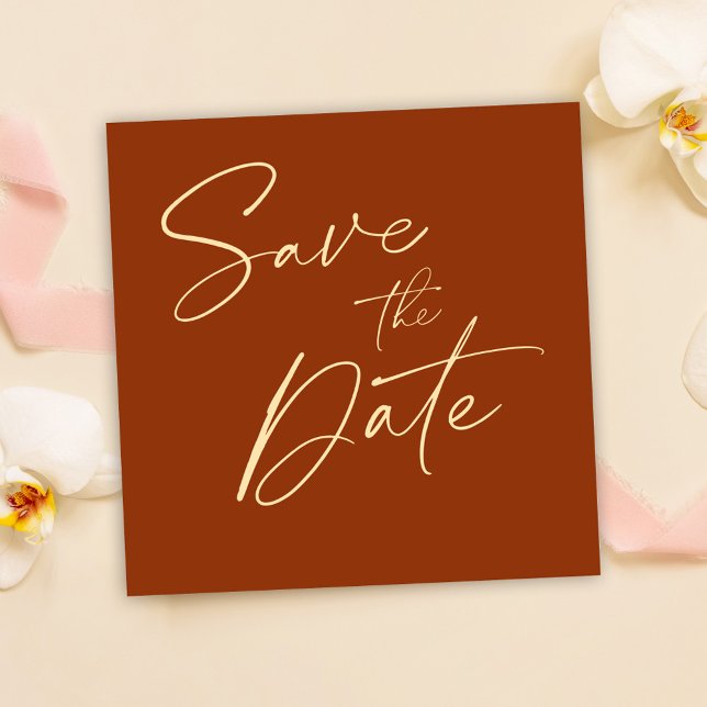 Convite Laranja Queimado Moderno Salva A Data (Modern Burnt Orange Save The Date Invitation)