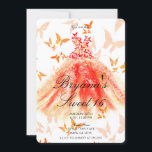 Convite Laranja Red Butterfly Dance Dance Dress 16 Festa D<br><div class="desc">Personalizar para qualquer evento</div>