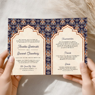 Convite Laranja Roxa Ikat Tudo em Um Casamento Indiano