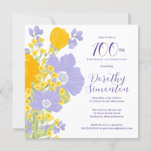 Convite Laranja Roxo Amarelo Flores Selvagens 100º Anivers