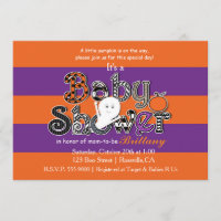 Convite Laranja Roxo CHUVA DE BEBÊ de Halloween.