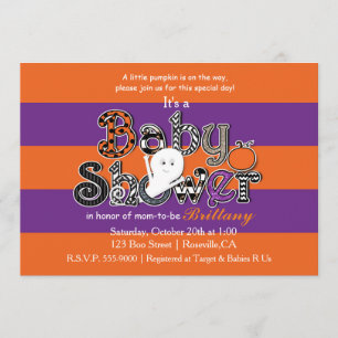 Convite Laranja Roxo CHUVA DE BEBÊ de Halloween.