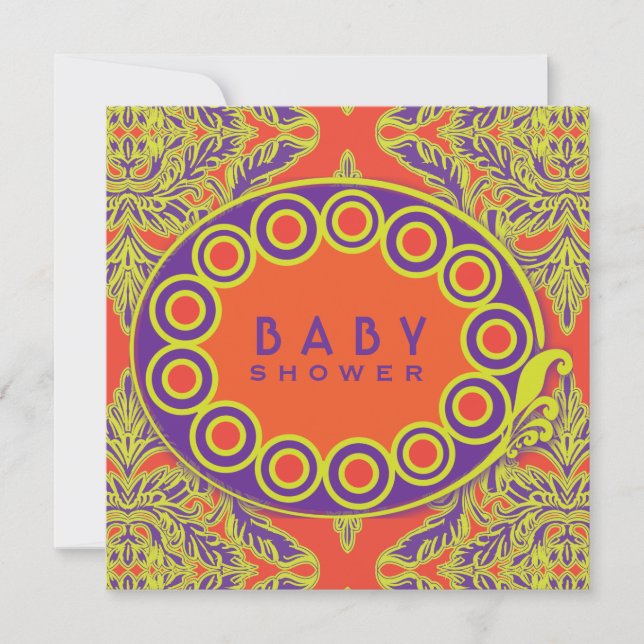 Convite Laranja, roxo e Limão, Damask Dapático (Frente)