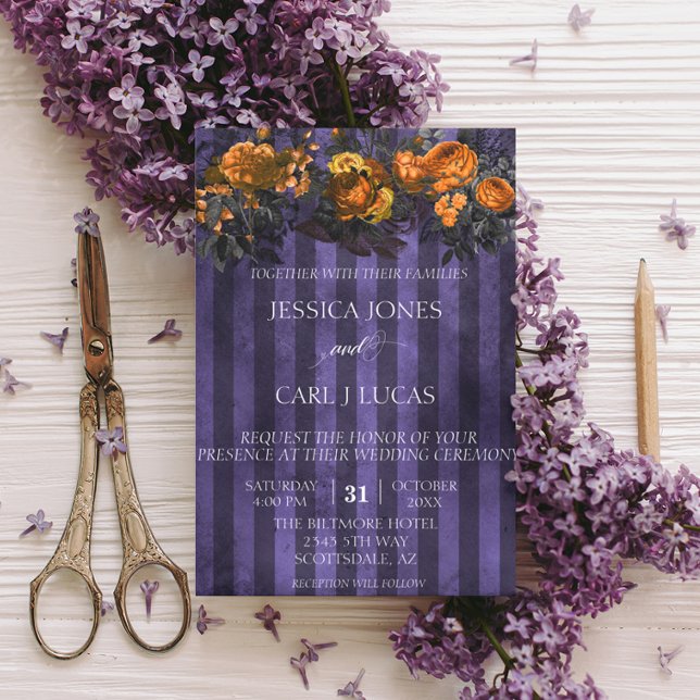 Convite Laranja-Roxo-Preto Molho Floral Halloween (Criador carregado)