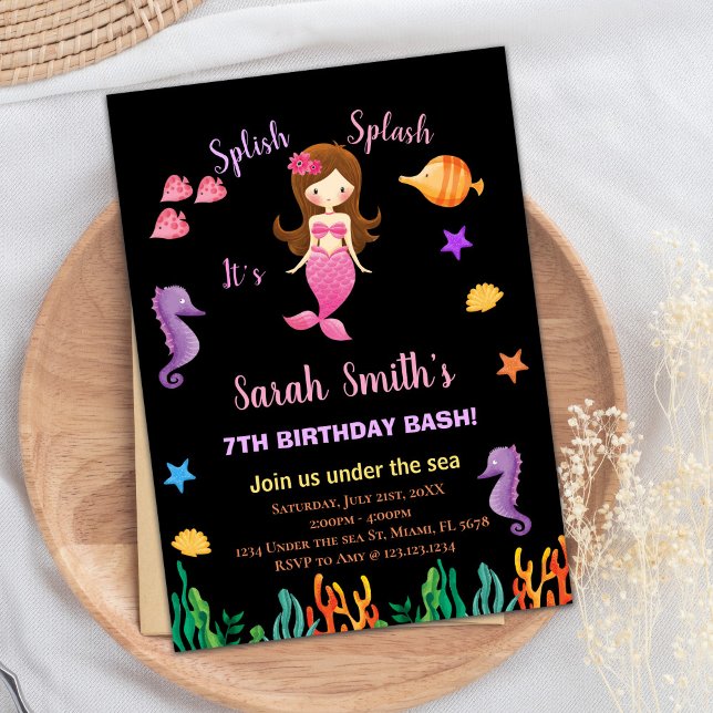 Convite Laranja Roxo Sob o mar pequena sereia (Purple Orange Under the sea little mermaid Invitation)
