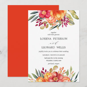 Convite Laranja Rústico Rústico Moderno de Flor Pintado