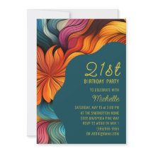 Laranja Teal Retro Curvas Psicodélicas Aniversário