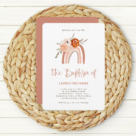 Convite Laranja Terracota Boho | Batismo Arco-Íris