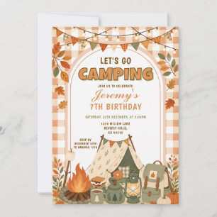 Convite Laranja Vamos Fazer Acampamento Aniversário Aventu