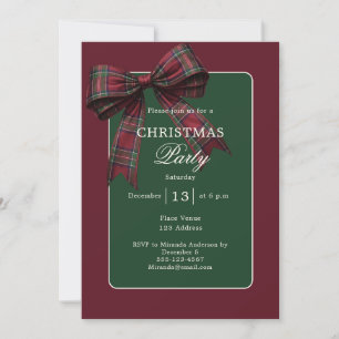 Convite Laranja Verde Xadrez Tartan Laço Festa de Natal
