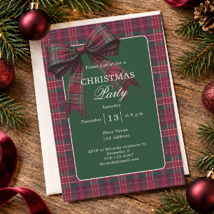 Convite Laranja Verde Xadrez Tartan Laço Festa de Natal