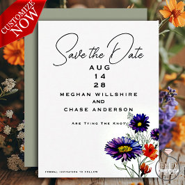 Convite Laranja Vibrante e Flores Selvagens Roxas