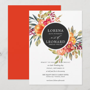 Convite Laranja wedding pintada da grinalda do monograma