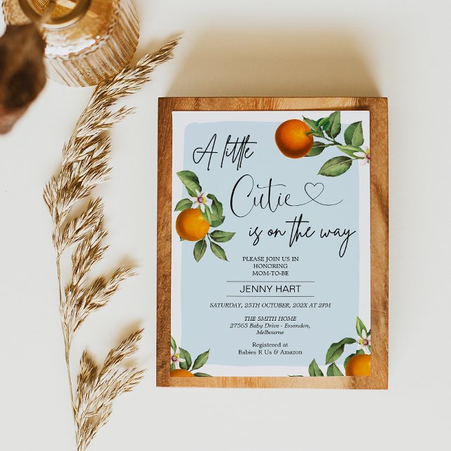Convite Laranjas da Clementina Azul Pequeno Chá de fraldas (
Boys Clementine Baby Shower Invitation, Little Cutie on the Way, Clementine Oranges Baby Shower )