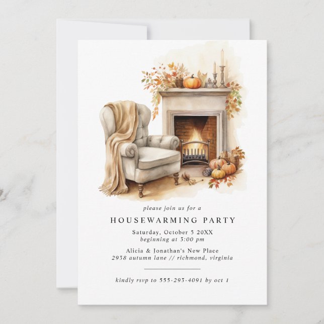 Convite Lareira | Fall Autumn Housearming Party (Frente)