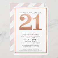 LARGE AGE NUMBER INVITE glam 21 rose gold foil