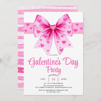 Convite Large pink bow and hearts Galentine's Day party